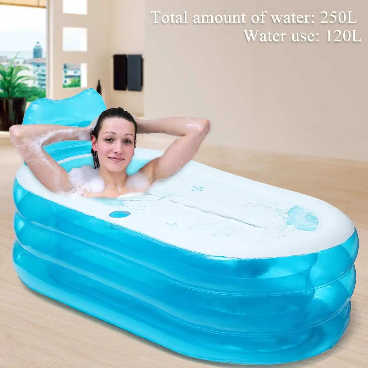 1Pcs Transparent Blue Portable Warm Bathtub Inflatable Folding Bath Tub With Electric Air Pump Blow Up For Spa Adults Kids