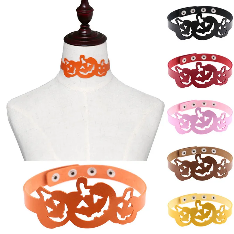 Trendy Leather Hollow Three Pumpkin lantern Choker Necklace For Women