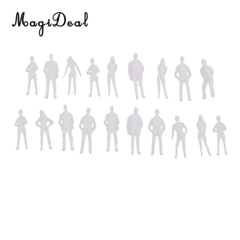 MagiDeal 20Pcs 1/75 HO Scale Unpainted Model People Architectural Figure Miniature Human Plastic Scene Simulation for Layout