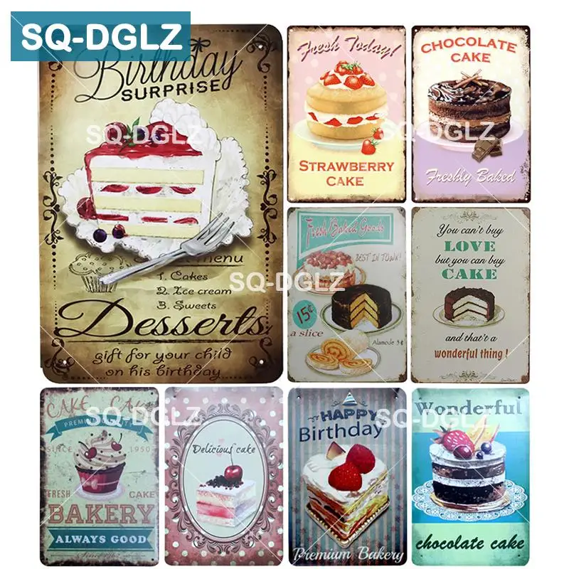 

[SQ-DGLZ] Chocolate Cake & Desserts Metal Sign Vintage Metal Plates Cafe Bar Pub Club Home Wall Decor Tin Signs Retro Plaque