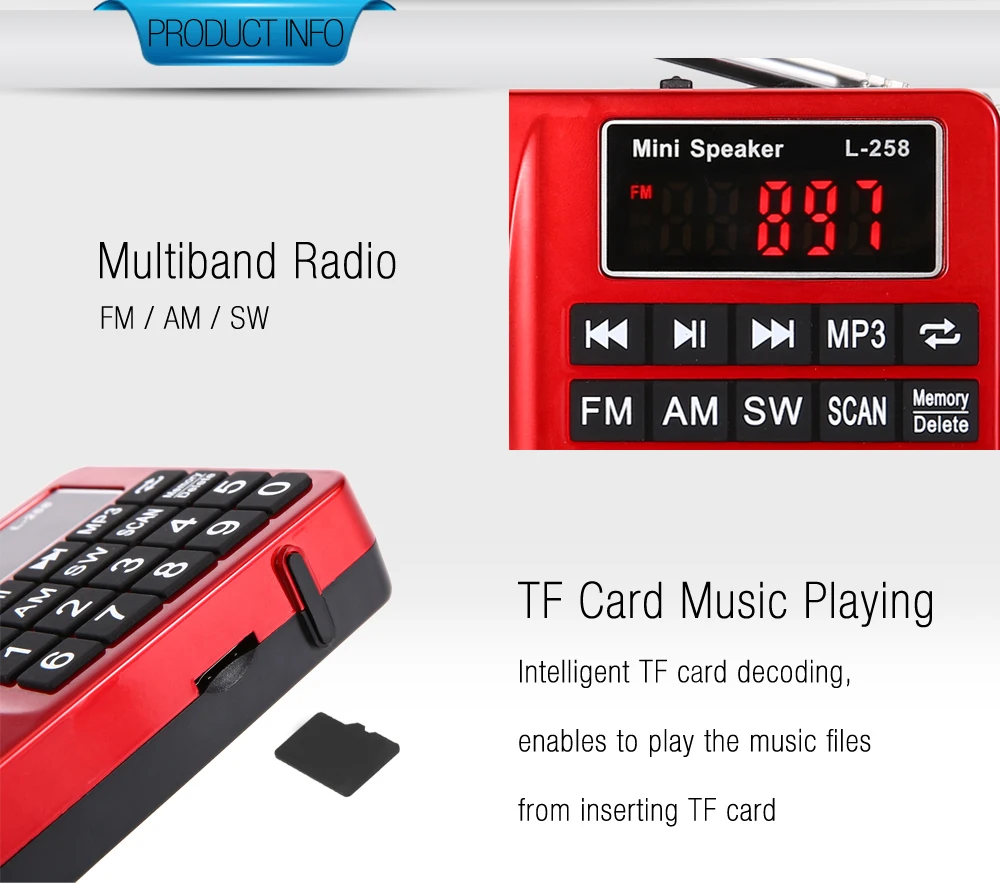 L-258 многодиапазонный fm am радио mw и sw приемник MP3-плеер с tf-картой и USB флеш-накопителем сохранение и удаление радиоканала