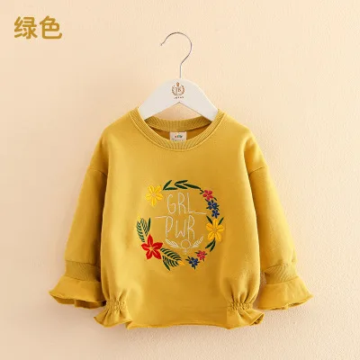 Autumn Spring Fashion Cute 2 3 4 5 6 7 8 9 10 Years Children Flower Letter Flare Trumpet Sleeve Kids Baby Girl Sweatshirts - Цвет: Цвет: желтый