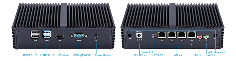 Qotom Мини ПК Core i3 i5 i7 с 4 Gigabit Ethernet NIC Pfsense AES-NI Fiewwall маршрутизатор машина микро промышленный компьютер Q300G4