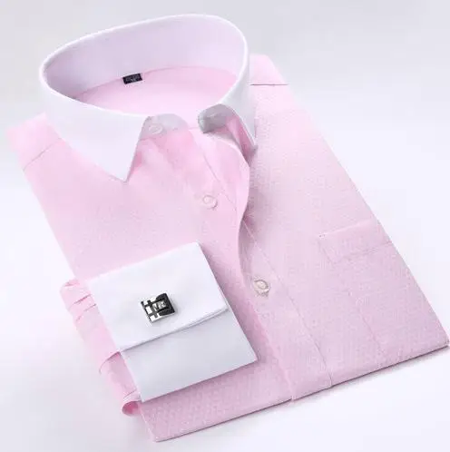 Qisha новые французские манжеты мужские рубашки с длинным рукавом Social fomale Одежда Твердые/Полосатые высокое качество Slim fit FSxx - Цвет: FS17