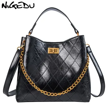 

NIGEDU Shoulder Bag for women Chain Bucket Messenger Bag pu leather quilted female handbags luxury designer sac a main femme