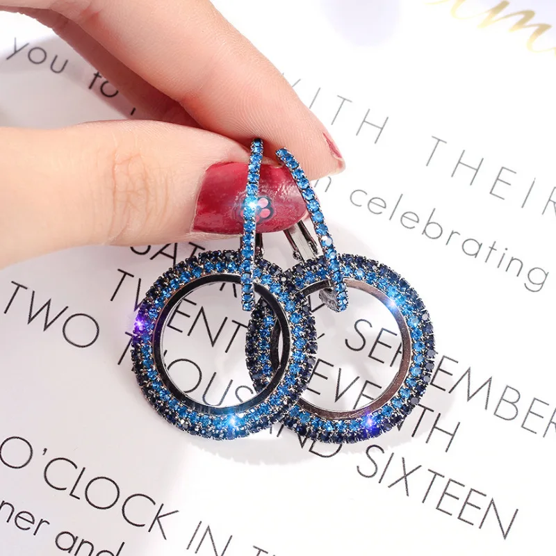 HTB1WHb3X5nrK1RjSsziq6xptpXaD - Hot Party Big Circle Drop Earrings for Women Simple Blue Rhinestone Double Round Geometric Pierced Earring Jewelry Gift 4 Colors