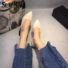 SexeMara/обувь ручной работы из натуральной кожи; женская однотонная повседневная обувь с острым носком; модная черная обувь на плоской подошве; обувь на каблуке