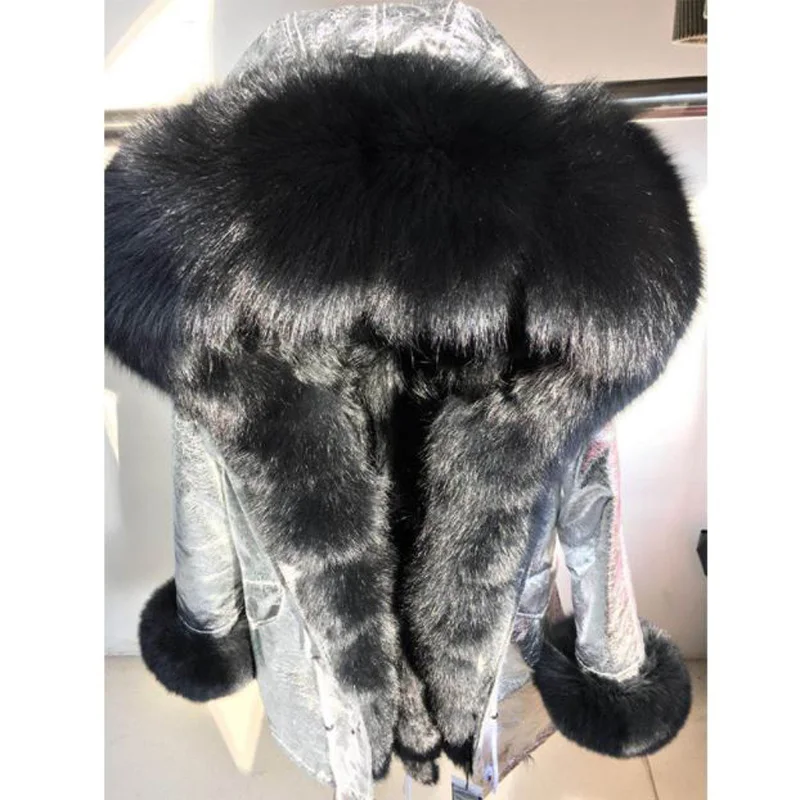 Renard c2 De Véritable Parkas Laveur Manchette Argent c4 c5 Femmes c3 Col Veste Fourrure Imperméable À Hiver Doublure Longue Manteau C1 Décontracté Raton L'eau Capuchon OwI1X0