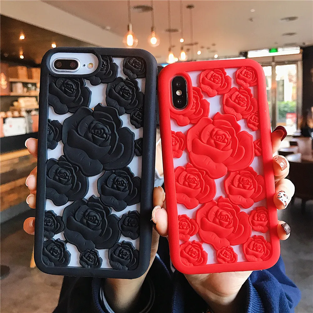 

Hollow Rose Case for iPhone 6 8 7 Plus 6s X Cute Shell Soft Cover Bumper Flowers Skins