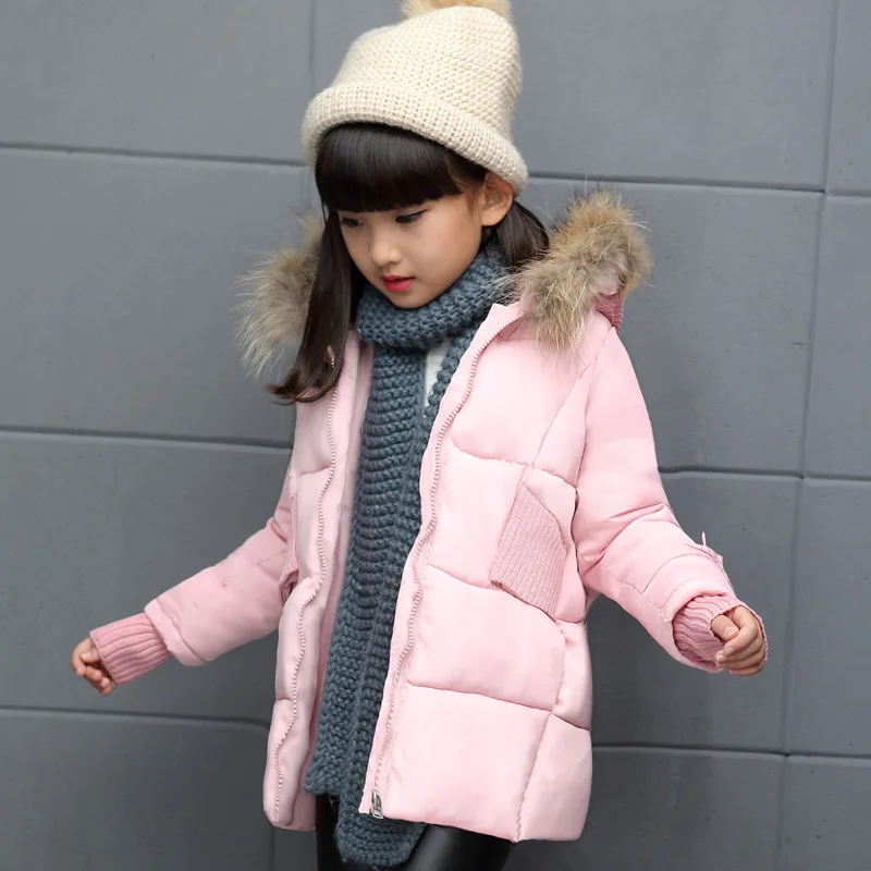 

Children Coat For Girls New Winter 2016 Korean Style Fur Hooded Parka Down Jackets Outwear Thick Cotton Warm Brand Kids Clothes