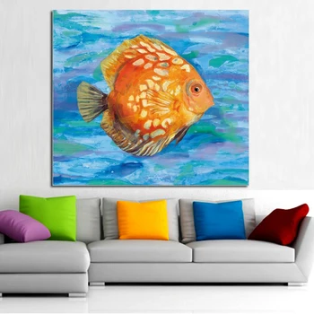 

100% Handpainted Abstract Golden Fish Oil Painting On Canvas Wall Pictures Animal Paintings For Living Room Home Decor best gift