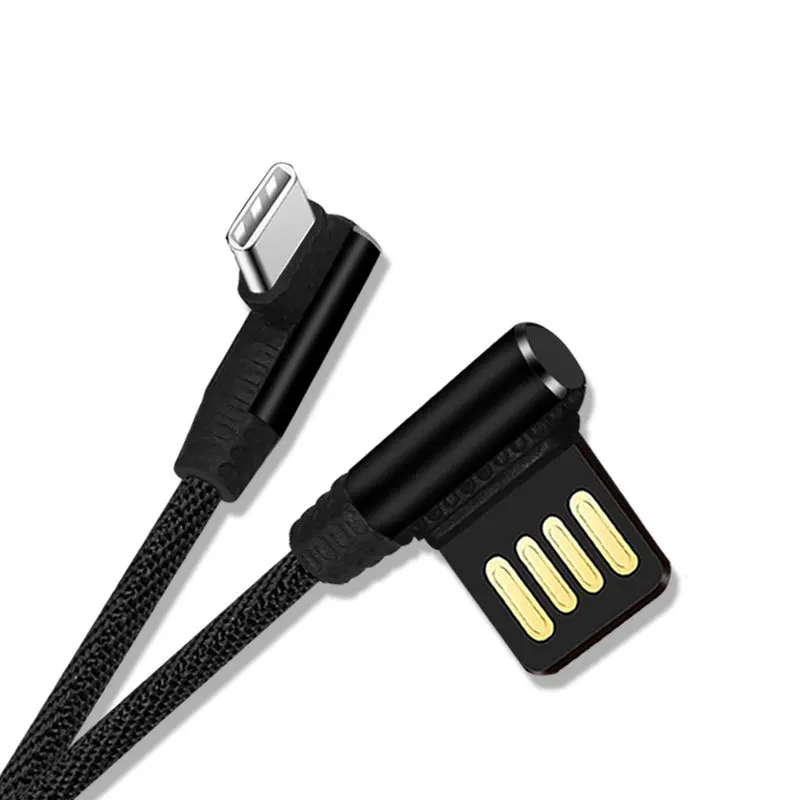 جديد كبل شحن الهاتف ل نوع-c الروبوت v8 مزدوجة الكوع usb القماش المحمول لعبة كابل نقل بيانات سريع تهمة