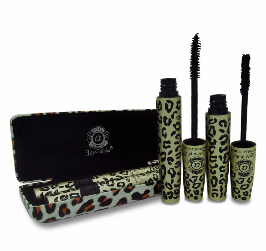 

1 set = 2 pcs High Quality Love Alpha 3d FIBER LASHES Mascara Rimel Makeup set maquiagem Wild Leopard waterproof double Mascara