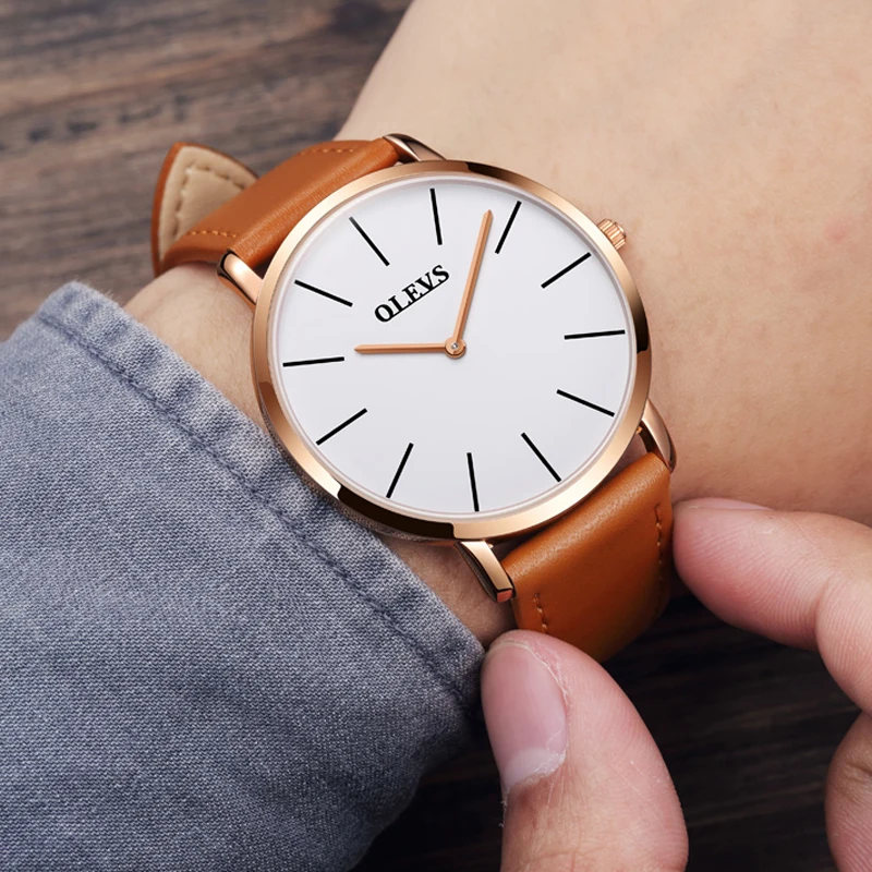 Ultra thin Men's Watches 2018 Top brand Luxury Genuine Leather Casual