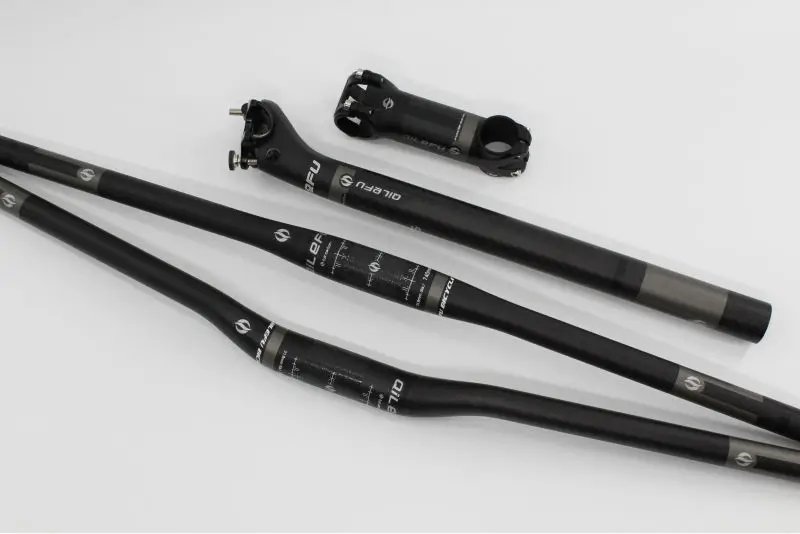 

New gray QILEFU Mountain bicycle matte 3K UD full carbon fibre bike handlebar seatpost alloy stem MTB light parts sets Free ship