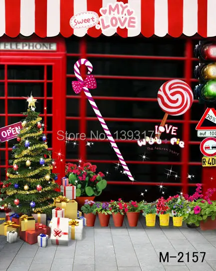 

8*12ft vinyl photography photo studio photographic backdrops galinha pintadinha fotografia Christmas tree, wand, lollipop red