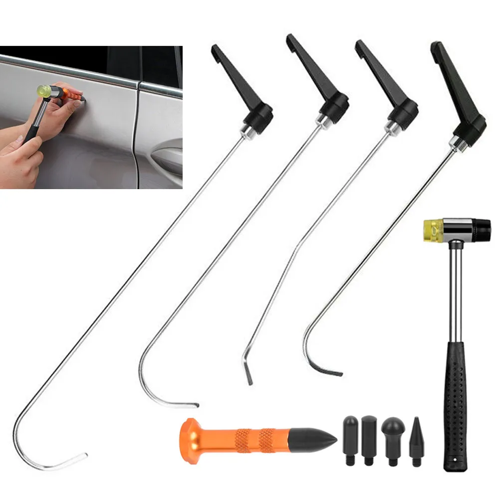 

PDR Rods Tools for Paintless Repair Car Dent Removal Kit Set of Rotated Rods Tap Down Push Hook Auto Body Dent Repair Hand Tools