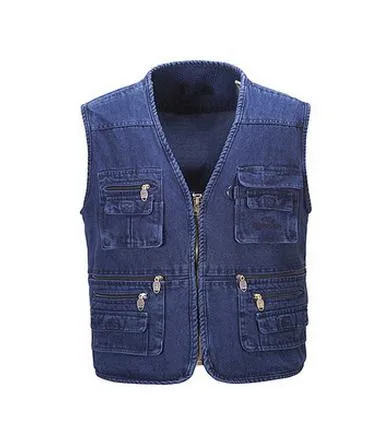 

XIU LUO 5XL Men Cowboy Vest Plus Size Casual Multi-Pockets Spring And Autumn Vest Coats 2019 New journalist waistcoat