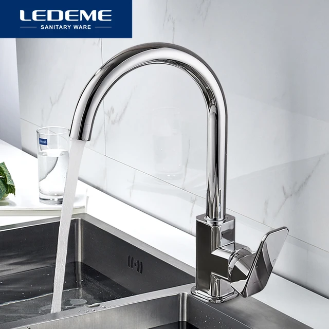 Best Price LEDEME Kitchen Faucet 360 Degree Rotation Rule Shape Curved Outlet Pipe Tap Basin Plumbing Hardware Brass Sink Faucet L4033-2