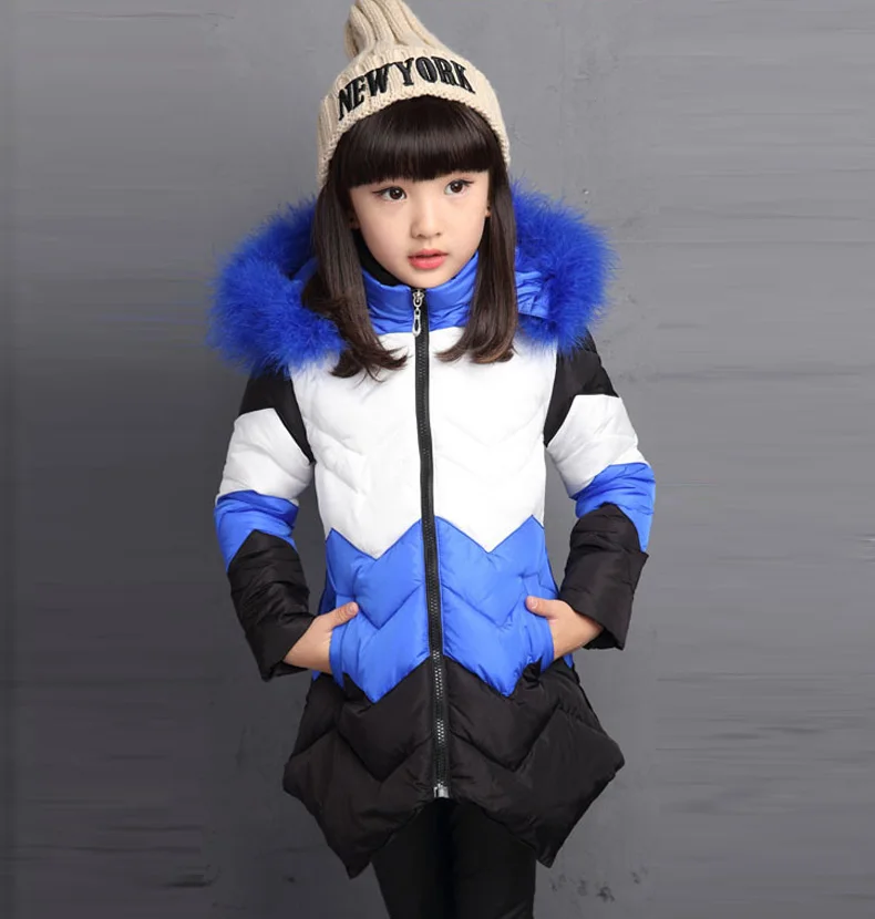 KEAIYOUHUO/новые зимние пальто для девочек, куртка г. Теплые детские пуховики с капюшоном для девочек, одежда детская верхняя одежда с длинными рукавами - Цвет: Синий
