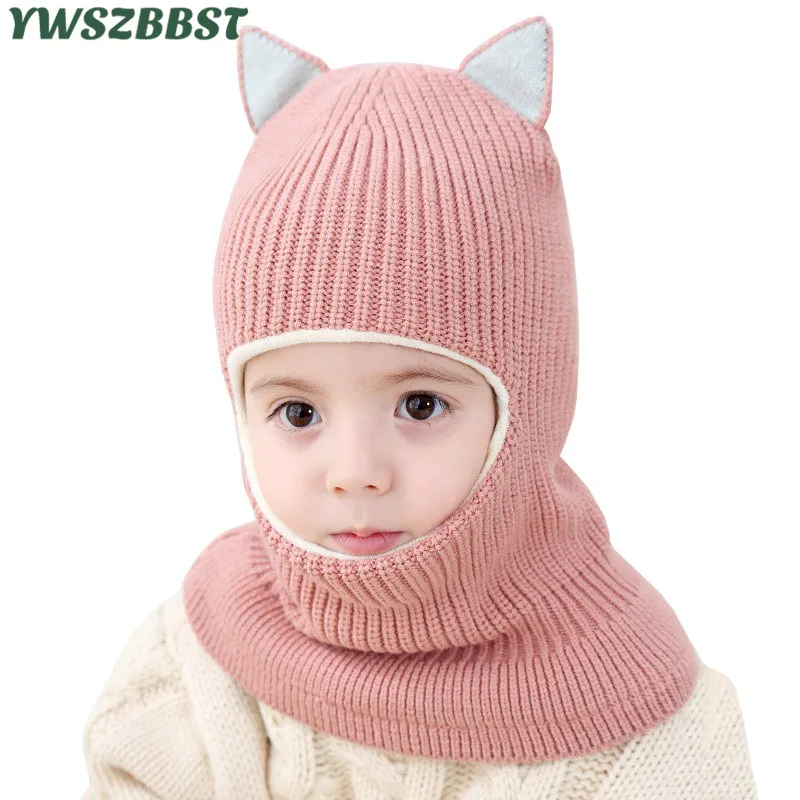 

Hot Sale Cat Ear Thick Autumn Winter Children Hats Toddler Kids Beanies Cap Girls Boys Warm Wool Hooded Hat Baby Scarves Caps