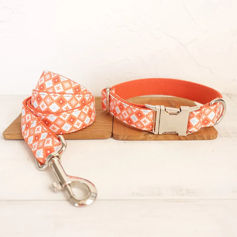 

GLORIOUS KEK Designer Handmade Dog Collars Custom Name Engrave Pet Collar for Small Large Dogs The Biscuit Orange Necklace Gift