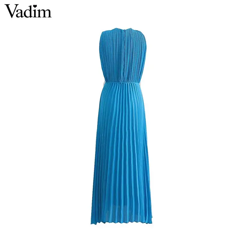 Vadim женское стильное плиссированное платье с перекрестным v-образным вырезом и эластичной талией, сексуальное женское повседневное Макси-платье без рукавов, летние платья QC421
