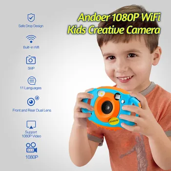

Andoer Wifi Anti-drop Design Children Mini Creative Camera 5mp 1080p Hd Shockproof Digital Video Camcorder Dual Camera Lens