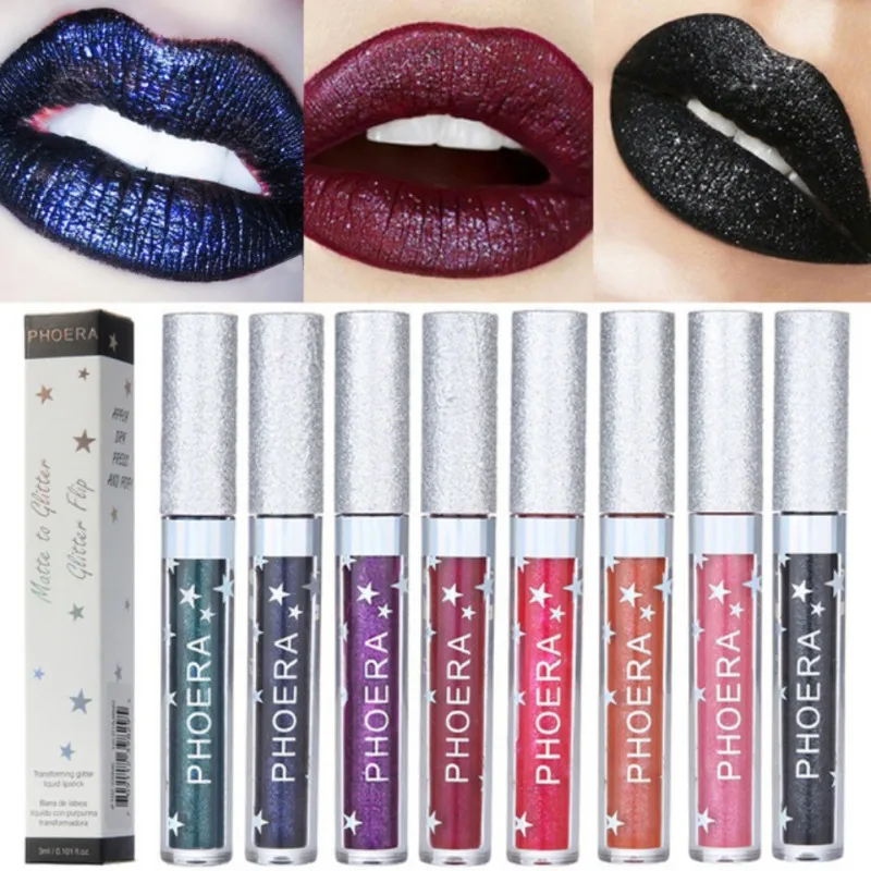 Sexy Matte Lips Makeup To Glitter Metallic Glitter Flip Waterproof Long
