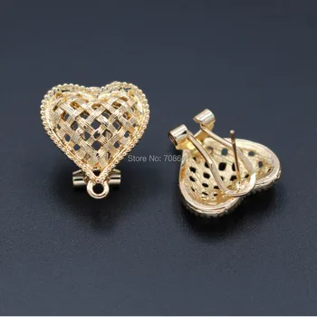 

Metal Clip Earring Post with a Loop Hanger 19*22mm Hollow Filigree Heart DIY Findings for Pearls Stud Earrings Jewelry Making