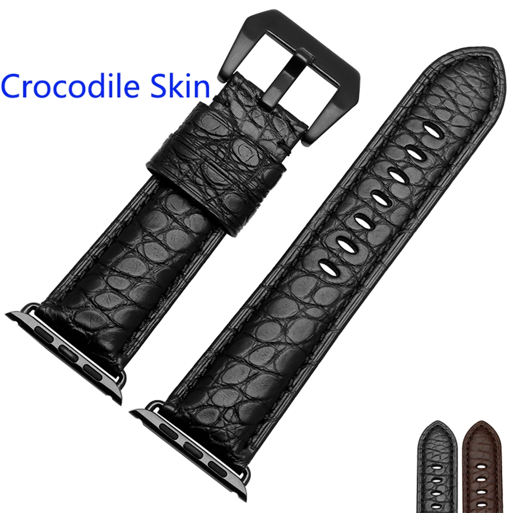 

Quality Crocodile Leather Watch bands 22mm 24mm For Iwatch 38mm 42mm With Adapter Luxury Strap