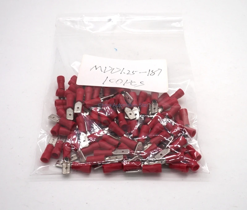 

100pcs Red 4.8mm Spade Crimp Terminal 4.8 mm Male Female Pre Insulated Electrical Connectors for 22AWG - 16AWG Wire
