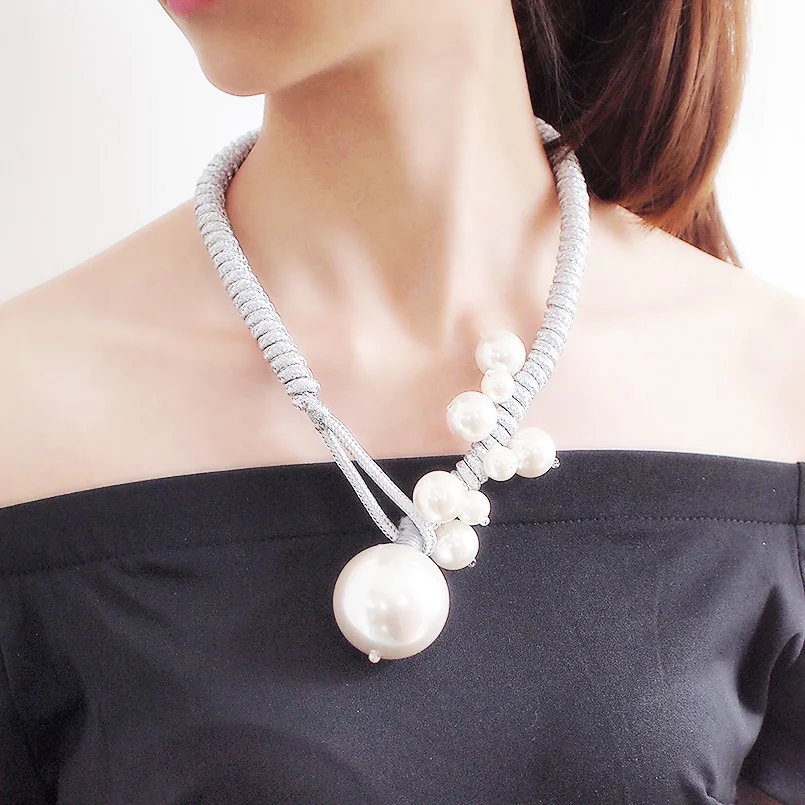 MANILAI Big Imitation Pearl Pendant Necklaces For Women Thick Rope Adjustable Statement Chokers Necklaces Jewelry 2019
