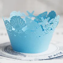 Синее кружевное пляжное свадебное украшение для кексиков, бумажные кексы, чашка, торт, день рождения, детский душ, чашки для выпечки, обертка