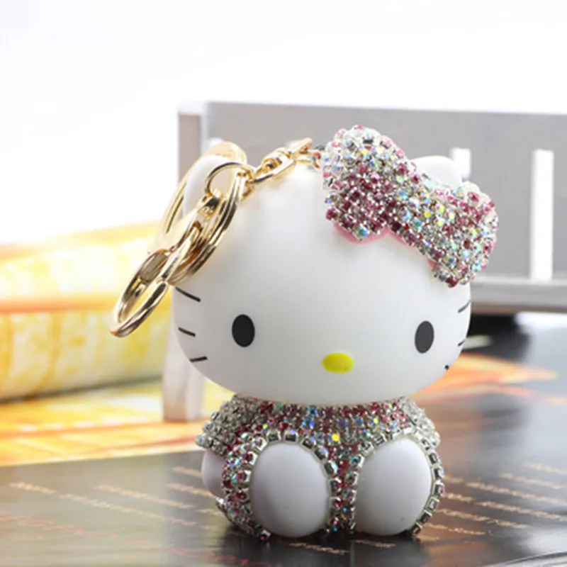 

Cute Metal Rhinestone Hello Kitty Keychain Crystal Cat Animal KT Key Chain Llavero Keyring Bag Charm Key Porte Clef Pendant Gift