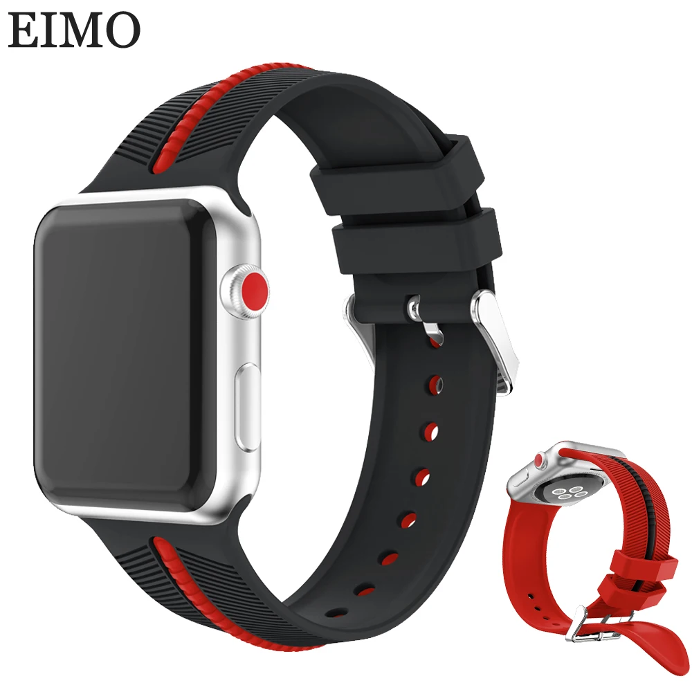 

New Silicone strap for apple watch band 42mm Watch Men Two-color bracelet wrist watchband for iwatch 3/2/1 rubber watch belt