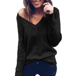 2018 Новый Для женщин пуловеры; свитеры Sexy Глубокий V Средства ухода за кожей шеи Свитер оверсайз Для женщин осень Свитер с длинными рукавами
