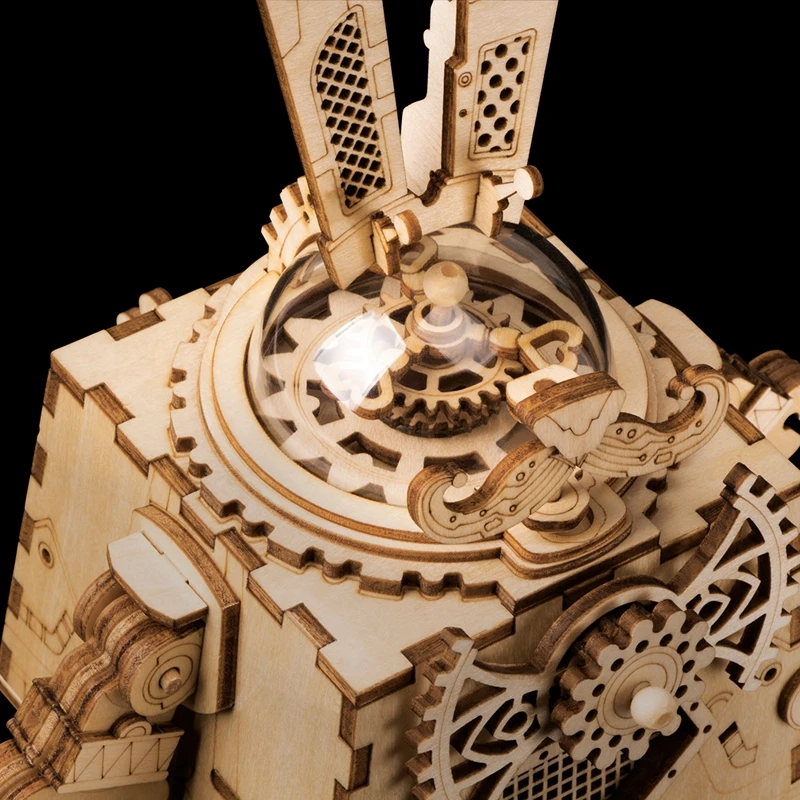 Robotime стимпанк вентилятор вращающийся DIY Кролик деревянная заводная Музыкальная шкатулка домашний декор Пасхальный Кролик Подарки для девочек Мальчик Дети AM481