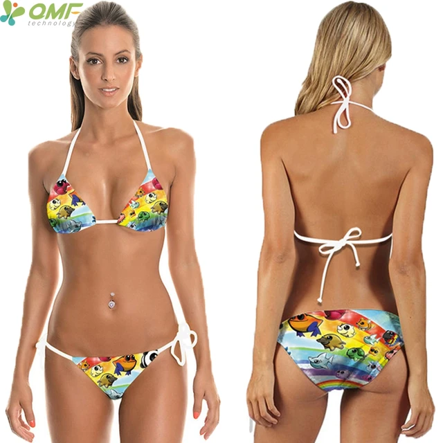 Cosplay Green Zombies Bikini Set Swimsuit Cartoon Zombies Printed Bikini Bandage Swimwear Women