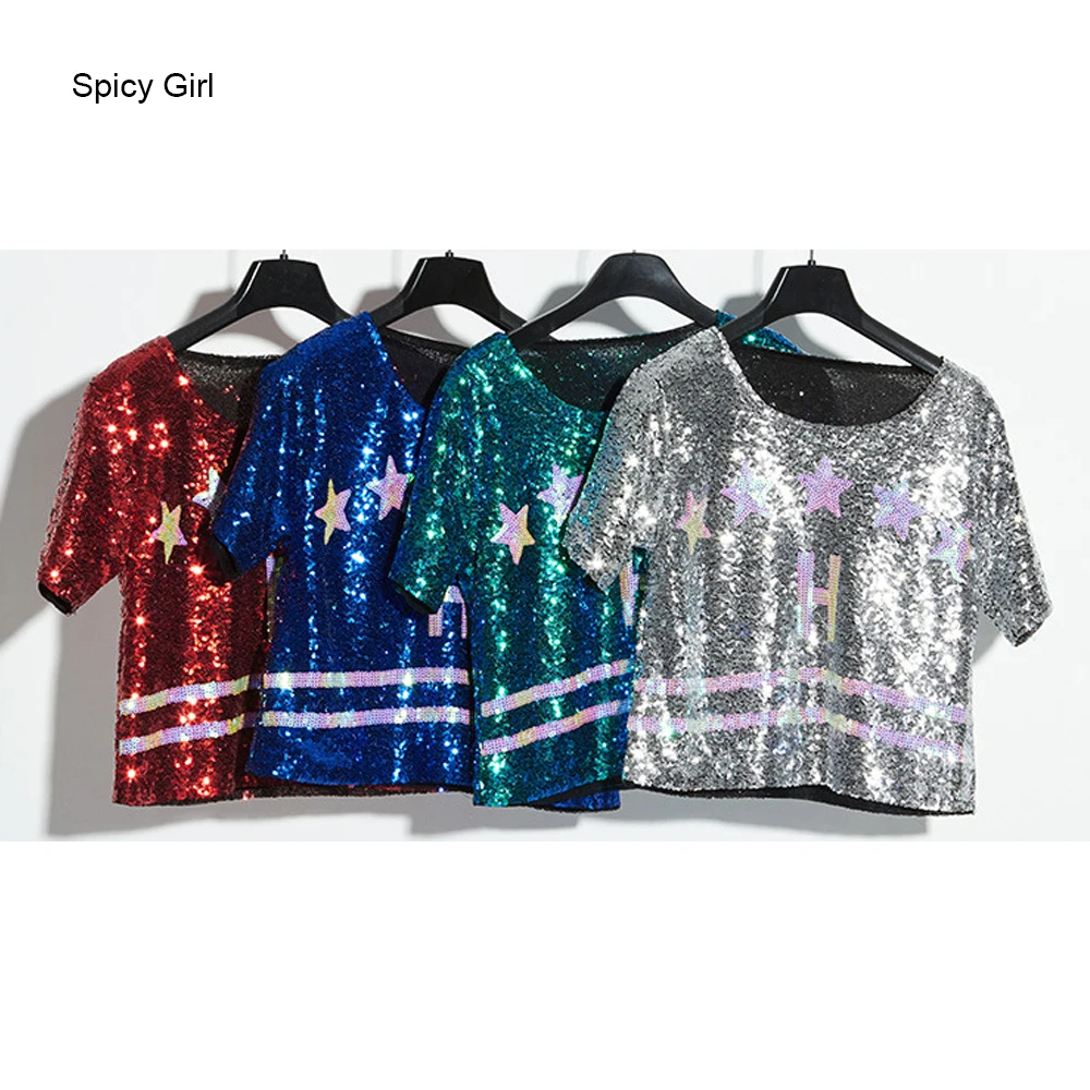 2020 Glitter T Shirt Women Sequin Shirt 