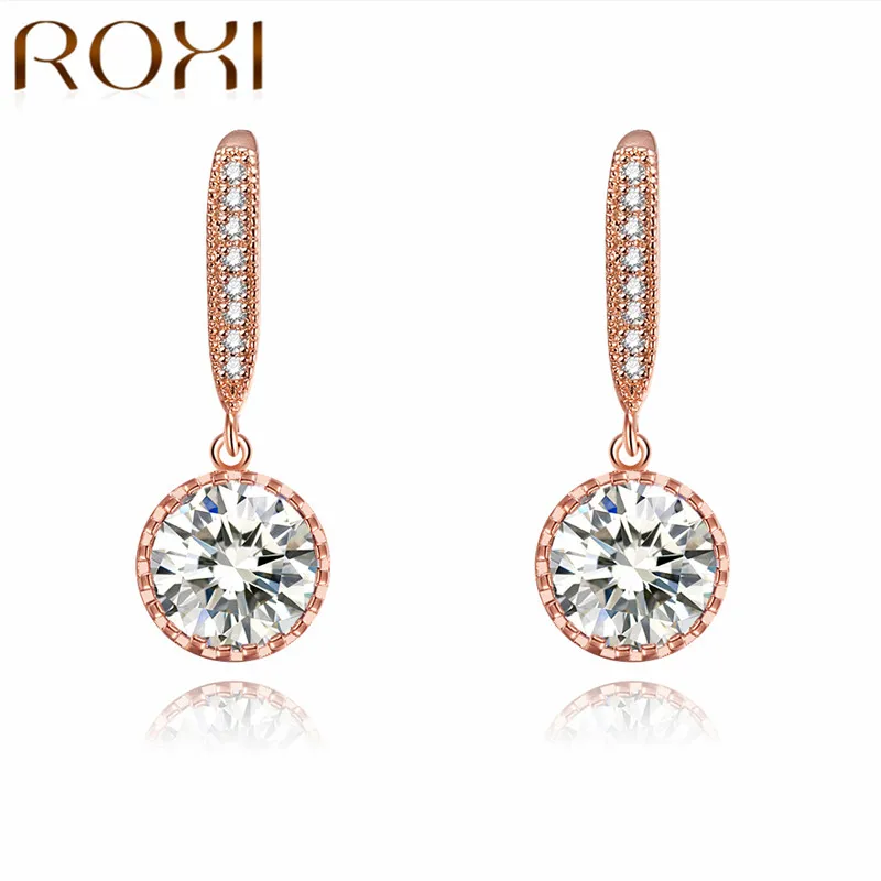 

ROXI ROMAD Brand Rose Gold Color 1.9 Carat Zircon Drop Earrings For Women CZ Crystal Dangle Earrings Fashion Wedding Jewelry