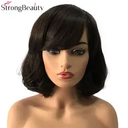 StrongBeauty короткие Искусственные парики боб волос черный/темно коричневый с Синтетические чёлки волос натуральный женский парик