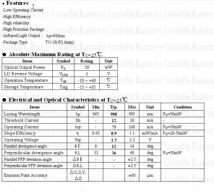 10 шт. новый инфракрасный лазерный диод 50 мВт от 980нм до 18 5 6 мм с PD HLD980050N4T|diode ir|diode