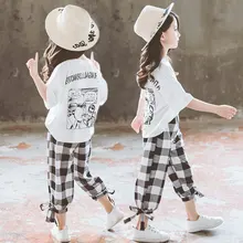 Летние комплекты одежды для девочек футболка с короткими рукавами для девочек+ повседневные штаны Одежда для девочек-подростков наряд Снова в школу для детей 8, 10, 12, 14 лет