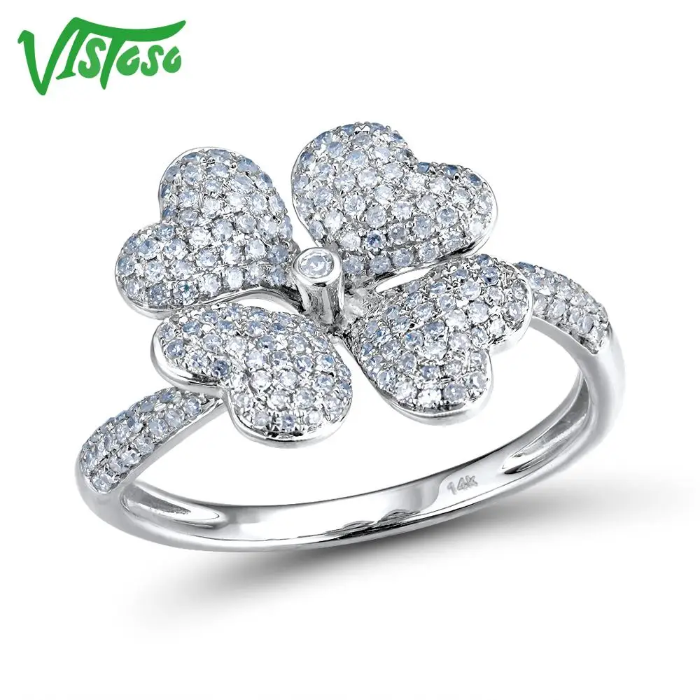 VISTOSO золотые кольца для женщин Подлинная 14 K 585 кольцо из белого золота сверкающие