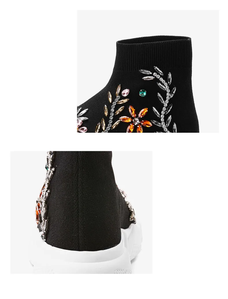 Ins Super Fire Autumn Women Wool Thick-soled Socks Short Boots Color Diamond High Help Stretch Sports Casual Shoes Sneakers WK93