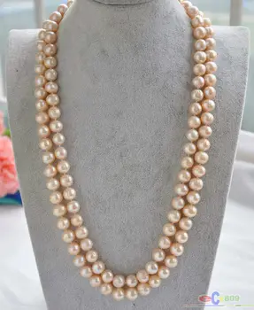 

New natural freshwater pearl 8-9 mm nearly round pink Pearl necklace 32 inches