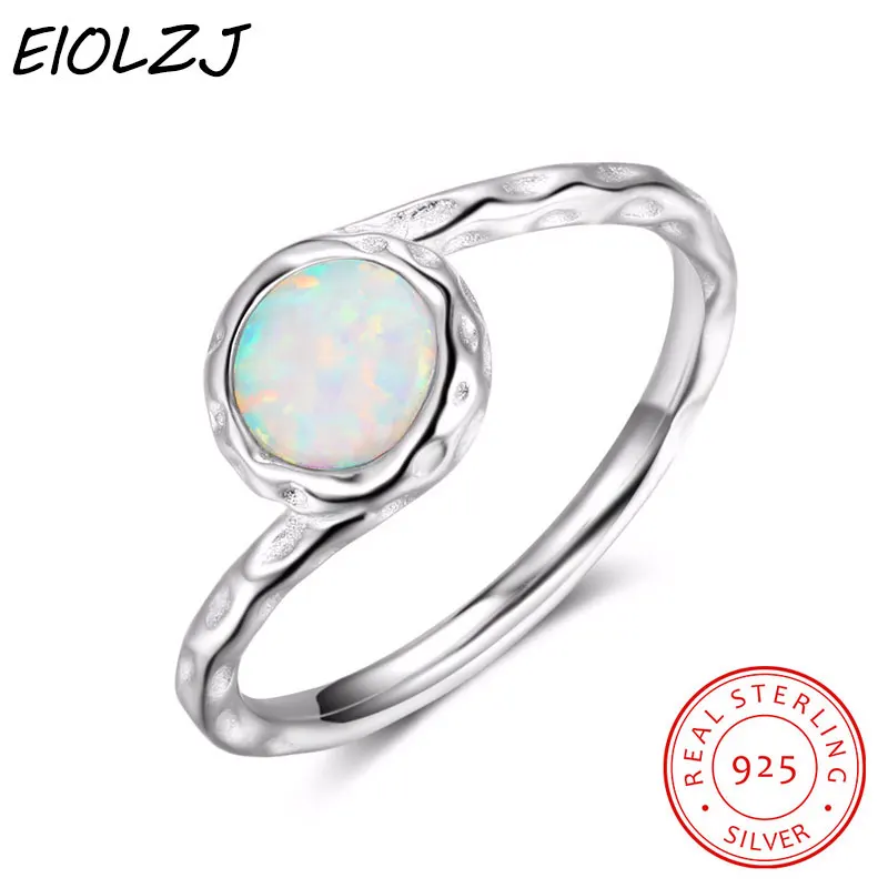 

New Style Wedding Rings 925 Sterling Silver Rings for Women Personality Round Whtie Opals Ring Birthday Gift Free Jewelry Box