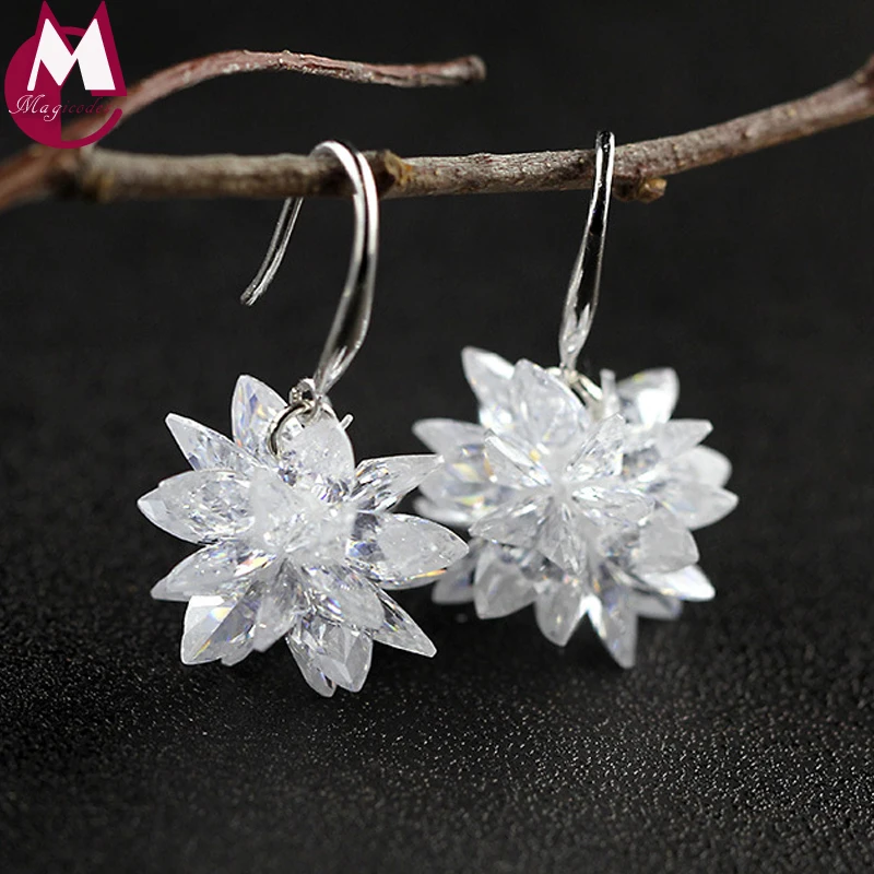 

High Quality Natural Crystal Ice Flower Drop Earrings 100% 925 Sterling Silver Earrings For Women Lovely Fine Jewelry Gifts SE51