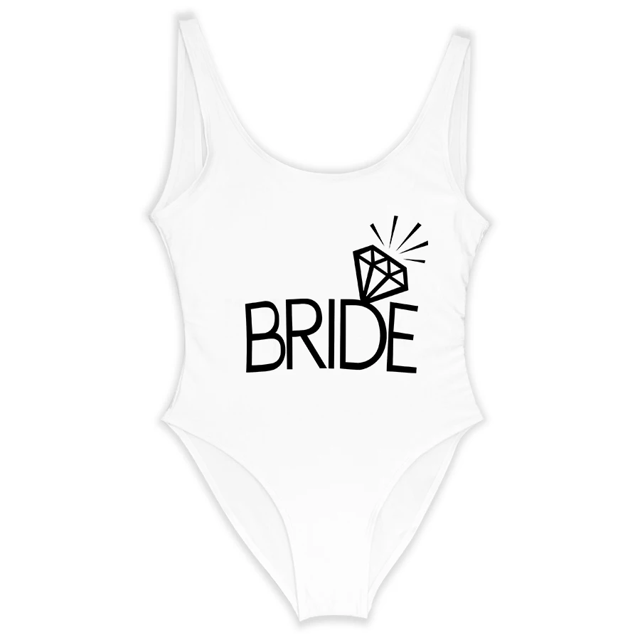 Сексуальный купальник с буквенным принтом для невесты, сдельный купальник, женский купальник с высокой посадкой, монокини, купальный костюм, свадебное бикини - Цвет: GSXB143-white